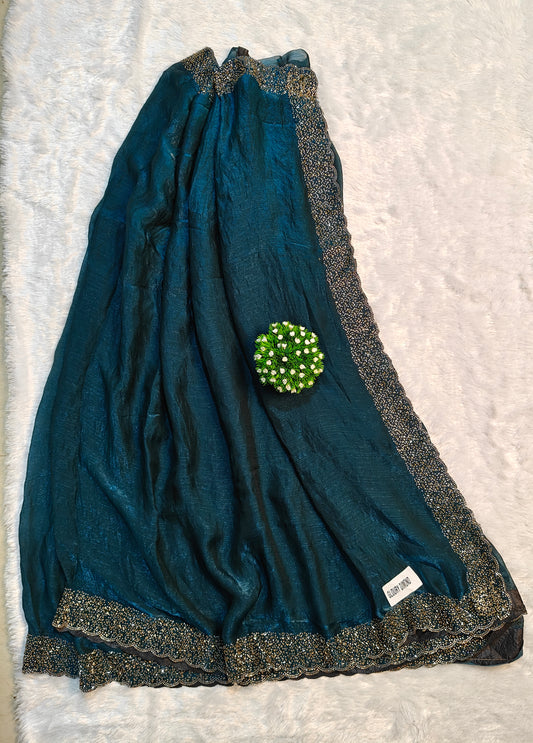 Tussar Silk  - Petrol Blue colour